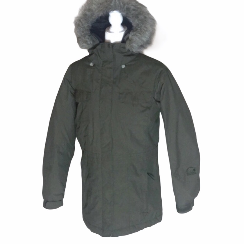 SOREL Jacket Parka Olive Green Hood Winter Ski Snow Down Coat Medium Womens 8